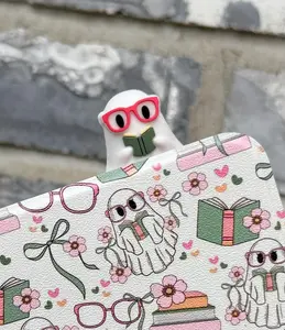 Adorable Ghost With Pink Glasses, Lost In A Book Buddy Hipper for Kindle and E-readers, Phones and laptops or monitors