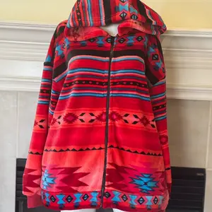 Ultra Soft Women’s Full Zip Jacket, hoodie Plush Fleece Aztec/Ikat New large/Xlarge