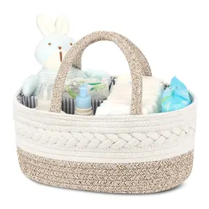 Diaper Caddy Organizer for Baby, Cotton Rope Baby Gift Basket, Portable Diaper Organizer for changing table, Diaper Nursery Storage Organizer for Baby Stuff, Baby Shower Gifts for Newborn