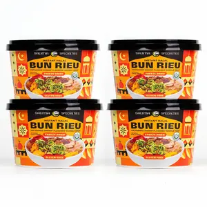 Salima Specialties Vietnamese Shrimp Bun Rieu Rice Vermicelli Noodle Bowl, Freeze-Dried Soup, 4.76 oz (Pack of 4), Halal, Gluten-Friendly, Real Shrimp & Tofu, Ready-to-Eat or Cook