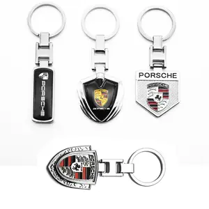 3D Metal & Leather Car Keychain Key Ring Chain, Auto Styling Accessory for Porsche Models, Durable Design, Perfect Gift Idea