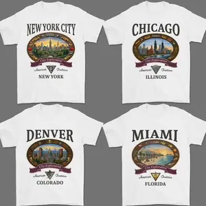 Vintage US Cities Graphic Tee, American City Tour Collection T-Shirt, Retro Multi City Streetwear, Premium Cotton Gift for Men & Women