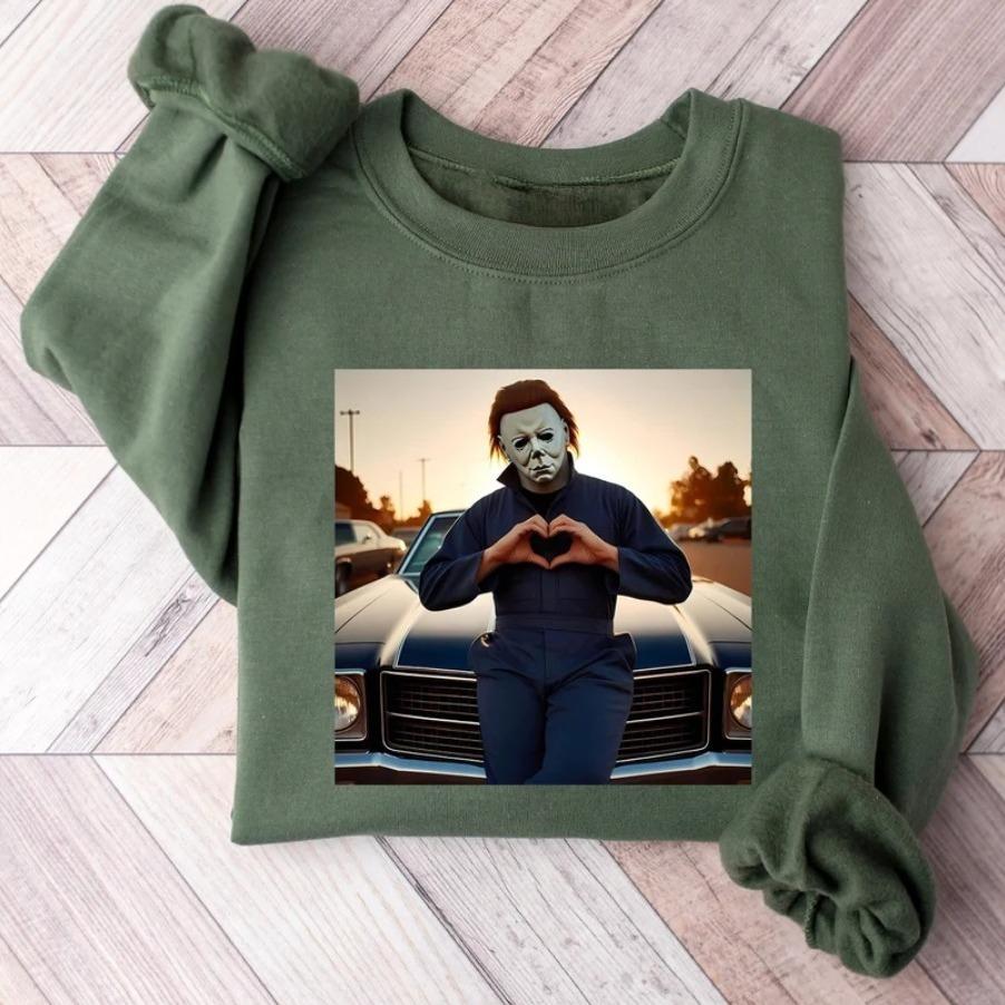 Horror Moviie Sweatshirt, Scary Moviiie Sweatshirt, Vintage Meyers Halloween Graphic Sweatshirt, Friday The 13th Sweatshirt, Halloween Heart Hands Sweatshirt, For Men, For Women, Full Colors, Full Sizes