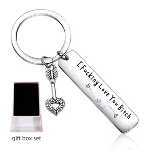 Best Friend Keychain for Women, Stainless Steel Keychain Engraved "I Fucking Love You", Unique Feather Pendant, Gift for Bestie, Best Friend Frie Gift, Comes with Gift Box