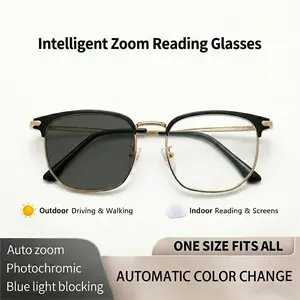 J-Unisex Multi-Focal Reading Glasses - Anti-Blue Light & UV400 Protection, Half-Frame Black & Gold Style