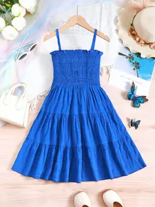 Kid Girls Dress Straps Off Shoulder Summer Smocking Layered Dress One Piece Sundress,As Gift Sizes 7-14,Ready Stock 42501010