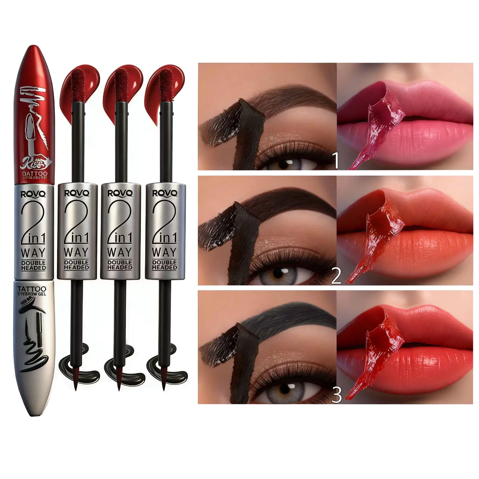 2-in-1 lip gloss eyebrow dye, waterproof, sweat proof, anti smudging, long-lasting natural Glossy makeup effect