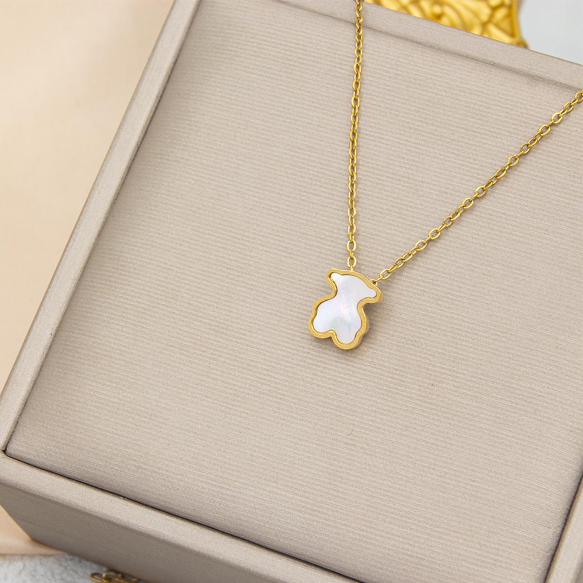 Chic Bear Silhouette Pendant Necklace, Polished Chain with Luminous Inlay, Perfect Gift for Her