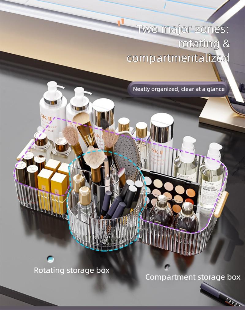 360° Rotating Makeup Organizer, Fits Tall Bottles Skincare Display Case for Vanity, Luxury Cosmetic Storage Box for Brushes & Perfumes