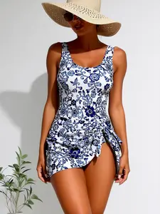Women's Floral One-Piece Modest Full-Coverage Swimsuit for Sports Outdoor Activities