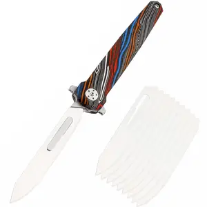 T369 Small Folding Pocket Flipper Scalpel Knife, 10pcs #60 Replaceable Blades, G10 Handle, Compact Slim Gentleman's Scalpel EDC Utility Knives 1.2oz