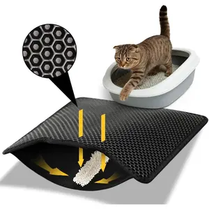 Litter Mat 23"x17", Honeycomb Double Layer   Proof Trapping  for Kitty Litter Box, Washable, No Slip  Matt for Floor, Black