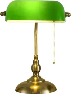 Bankers Desk Lamp, Green Retro Table Lamp, Vintage Lamp with Pull Chain Switch for Home Office -Green