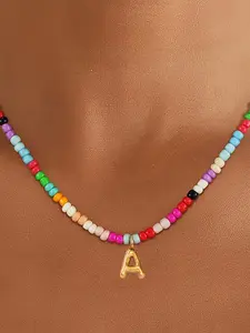 Colorful Initial Necklace for Women, Fashion Bubble Bead Initial Necklace, Cute Letter Birthday Gift, Ladies Jewelry