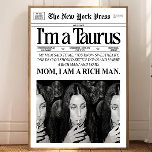 Trendy Newspapers Mom I Am a Rich Man Cher Quote Poster, Retro New York News Magazine Wall Art, Zodiac Sign Girly Horoscope Astrology Fashion Print