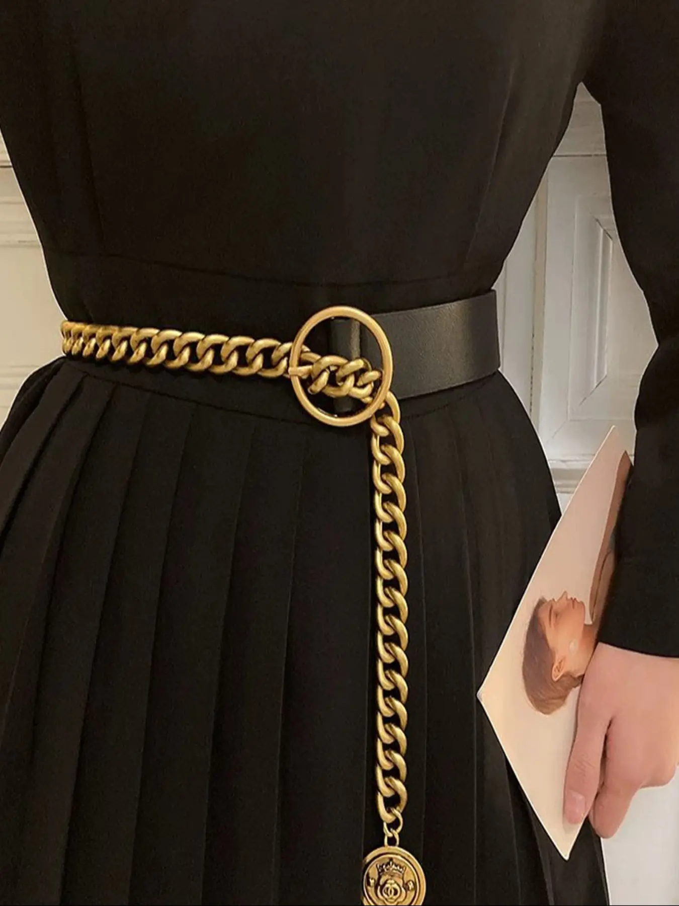 Women's Vintage Waist Cincher Belt, Antique Coin Pendant Chain, Casual PU Leather Accessory, All Seasons Fashion, Pu Leather Belts