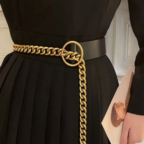 Women's Vintage Waist Cincher Belt, Antique Coin Pendant Chain, Fashion Casual PU Leather Accessory, Ideal for All-Season Wear, Belts For Dresses