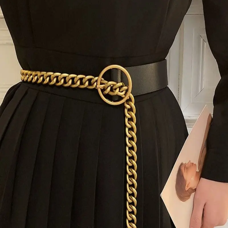 Women's Vintage Waist Cincher Belt, Antique Coin Pendant Chain, Fashion Casual PU Leather Accessory, Ideal for All-Season Wear, Belts For Dresses