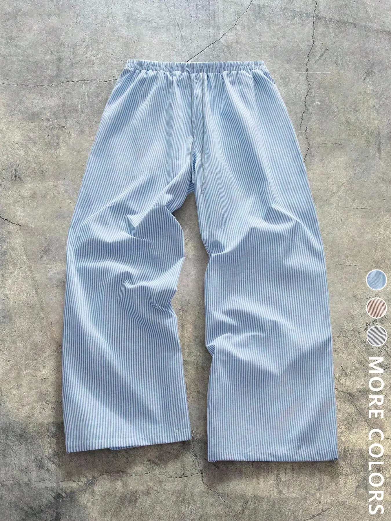 Unisex Blue & White Striped Oversized Wide-Leg Pants, Casual Elastic-Waist Trousers for Summer Beach Streetwear, Loose-Fit Comfortable Bottoms for Gen Z Minimalist Lovers Streetwear Enthusiasts & Student Fashionistas