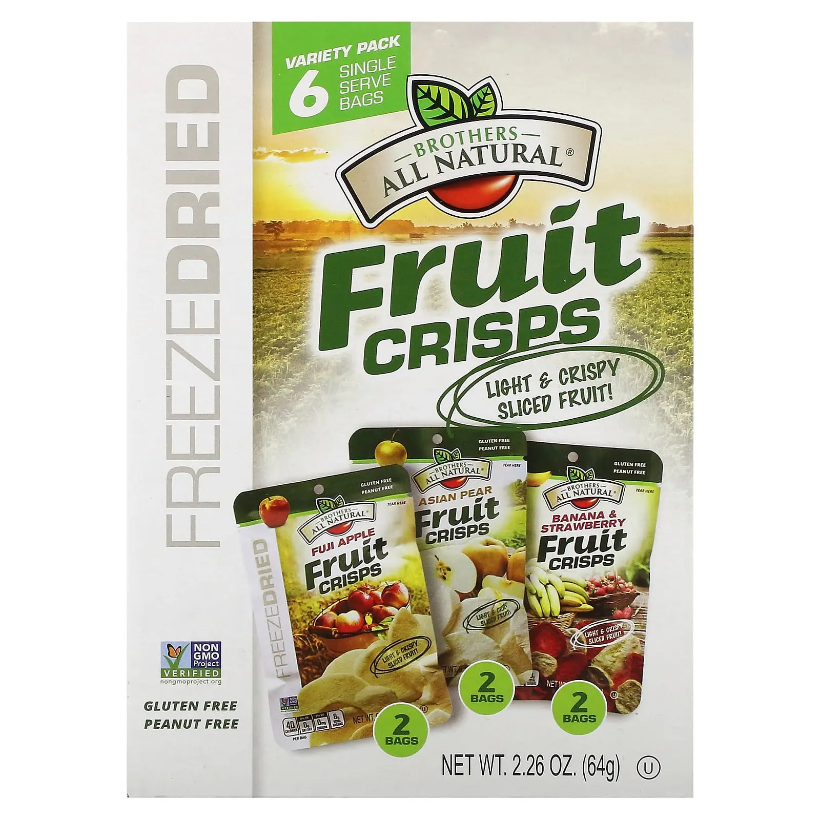 Brothers-All-Natural Fruit Crisps, Variety Pack, 6 Single Serve Bags, 2.26 oz (64 g)