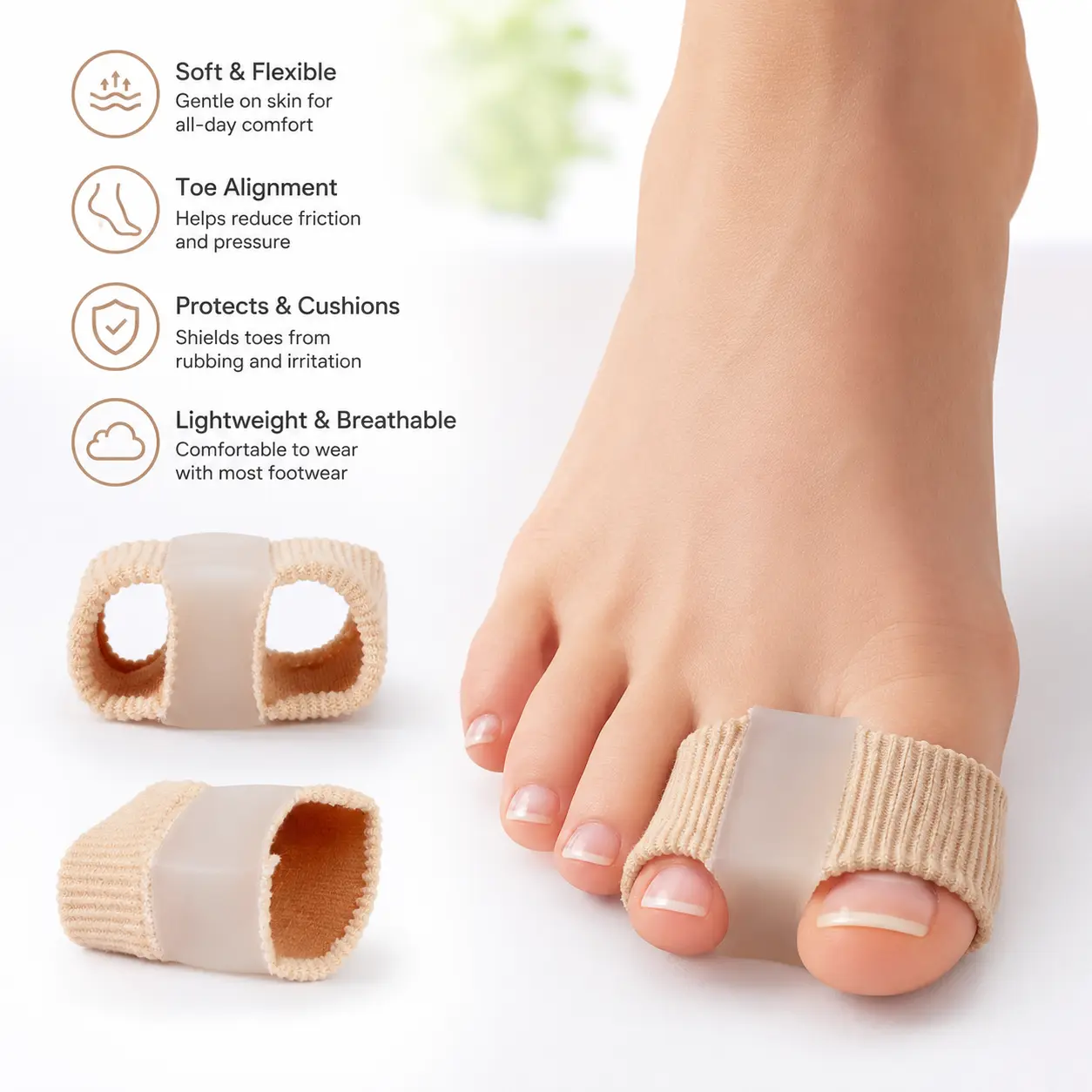2 Counts, Toe Protection Sleeve Soft Stretchy Elastic Fabric with Silicone Pad for Daily Foot Care to Reduce Toe Friction and Pressure