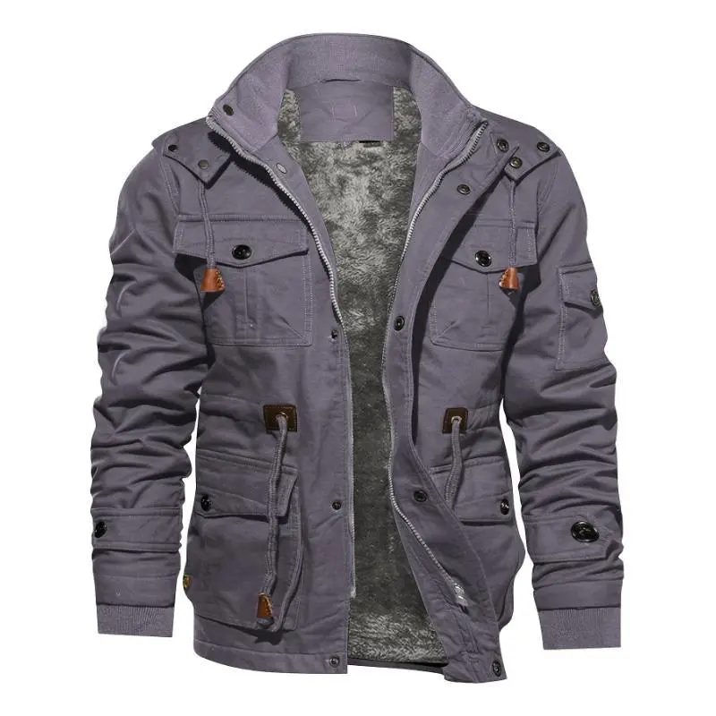 Men's Regular Fit Cotton Military Jacket, Detachable Hood & Fleece Lining, Multiple Cargo Pockets, Casual Chic Fall Winter Outerwear for Streetwear Men's Regular Fit Cotton Military Jacket, Detachable Hood & Fleece Lining, Multiple Cargo Pockets, Casual Chic Fall Winter Outerwear for Streetwear