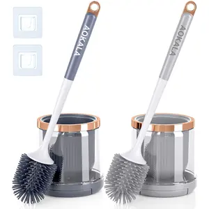 Silicone Toilet Brush Set with Holder, New Tpr Silicone Toilet Brush, Long Handle Tweezers, 360° No-Dead-Corner Cleaning, Bathroom Accessories, Bathroom Supplies