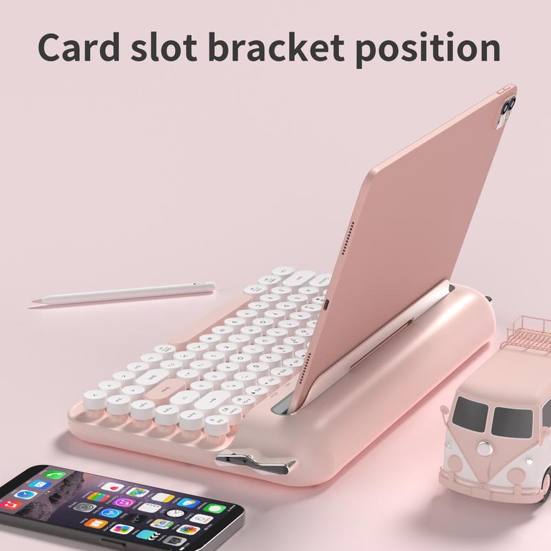 AJAZZ AF84 High Appearance Wireless Thin Film Keyboard Dual Mode 2.4G Bluetooth 84 Key Retro Keyboard Fast Response Punk Typewriter Female Keyboard Code Word Office Support Multiple Systems Suitable for Office Use Requires Self Provided AAA Battery * 2