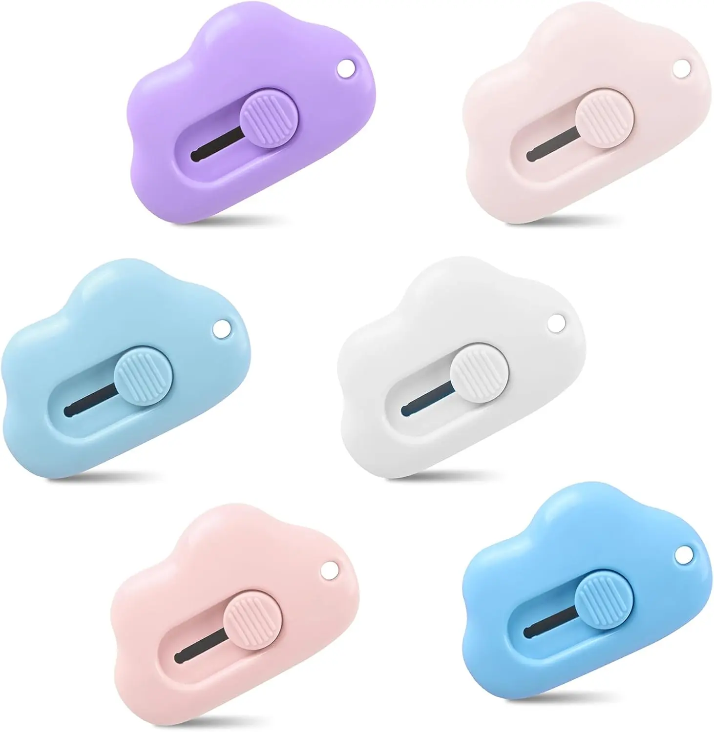Portable 6-Piece Mini Cloud-Shaped Box Openers, 2.16" Long ABS Plastic Cute Office Gadgets with Safe Locking, Cutting Supplies for Home & Daily Use