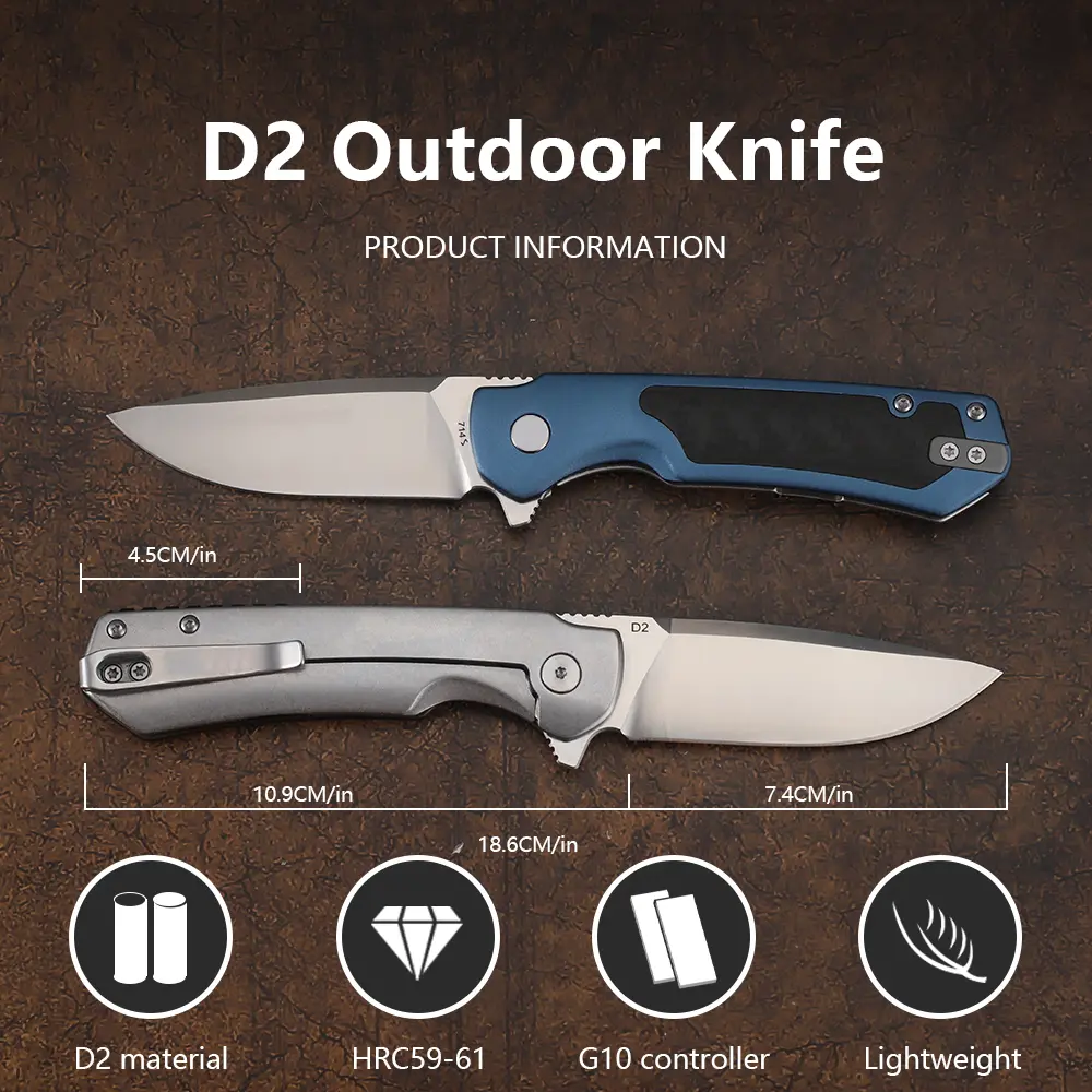 D2 Steel Blade Folding Pocket Knife - Aluminum Handle Flipper EDC Multi Tool for Outdoor Camping, Hunting (Model 714), Edc Multi Tools
