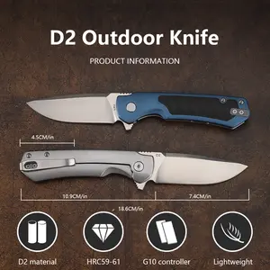 D2 Folding Knife, Aluminum Flipper Pocket Knife, EDC Tool, Camping, Hunting, Outdoor 714