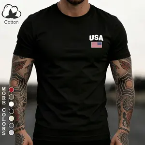 USA Flag T-Shirt for Men Premium Cotton Short Sleeve Slim Fit Muscle Tee High Streetwear Urban Casual Tops Athletic Workout Shirt Aesthetic Clothes Summer Fashion Trendy Birthday Anniversary Gift Idea for Boyfriend Husband Son Solid Black
