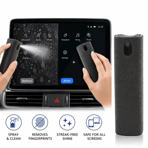 3-in-1 Alcohol-Free Cell Phone Car Screen Cleaner Kit - Lipstick-Size, Easy to Carry, Reusable Fleece & Microfiber Cloths, Sensitive User-Friendly Washable Interior Accessory