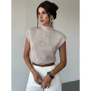 Elegant high neck loose casual multifunctional sleeveless knitted sweater vest, suitable for women's outdoor tops, autumn and winter school topsRAIMENTRY