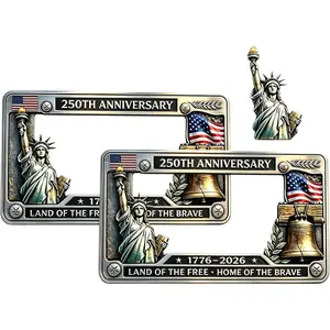 2pcs 250th Anniversary License Plate Frame, Statue of Liberty Bell Metal Car Tag Holder, Standard Patriotic Exterior Auto Decor, 250th Anniversary Vehicle Accessories for Truck Owners, July 4th Gear