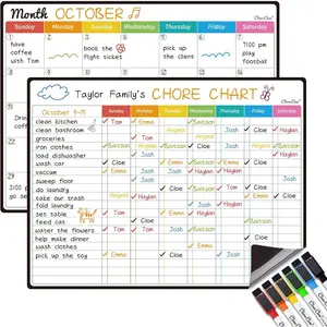 Magnetic Dry Erase Chore Chart Monthly Calendar Set, 14.5"x11" Chore Board for Fridge, 6 Extra Fine Point Markers Included, Shipped Flat