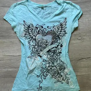 Y2k Aesthetic Vintage Flower Wing Printing T-Shirt Grunge Gothic Women Crop Top Summer Slim Harajuku V-neck Tee Femme Streetwear