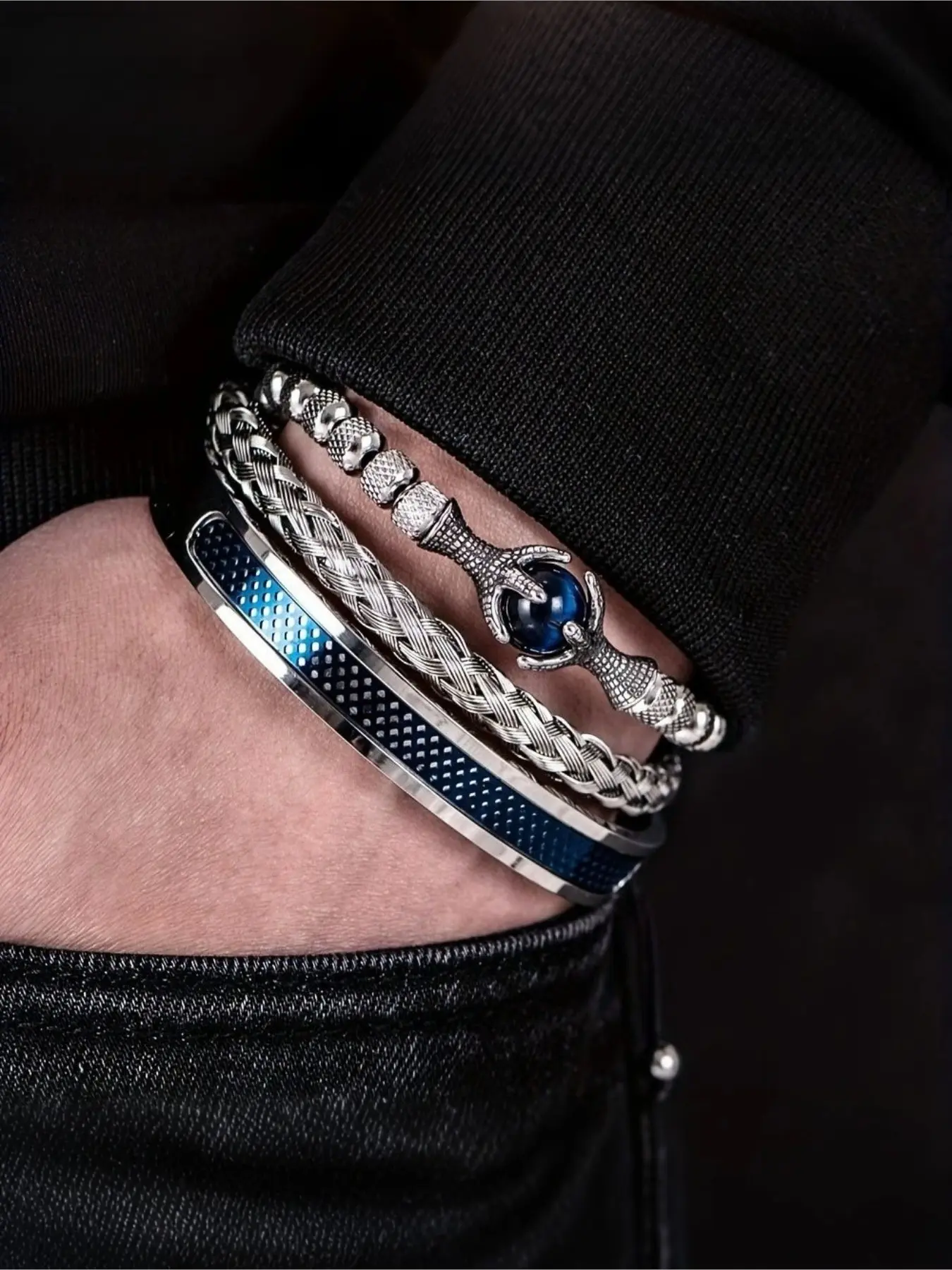 Unique Eagle Claw Bangle for Men Guys - Durable Stainless Steel Construction, Edgy Cool Textured Design, Styling, Comfortable to Wear, Perfect for Daily Life or as a Gift - Men's Fashion Jewelry Jewellery Accessories