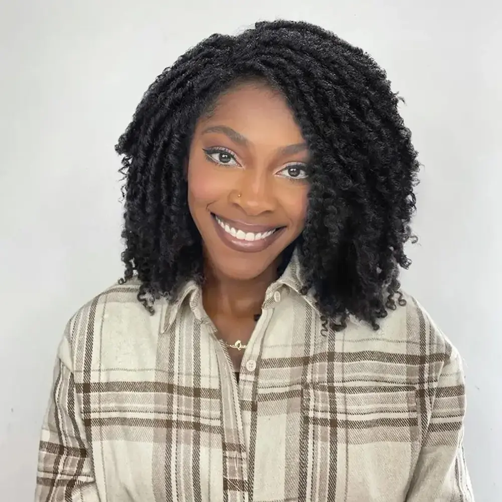 IVROSE HAIR 6 Inch Afro Short Twist Faux Locs Wig Synthetic Braided Crochet Dreadlock Wig