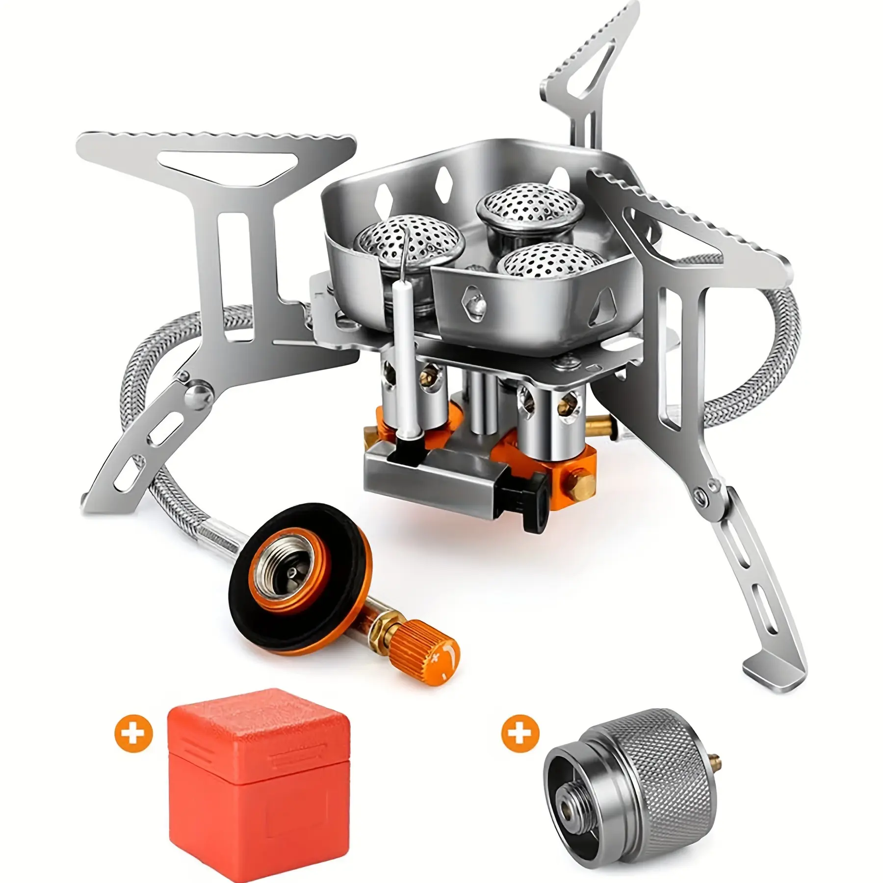 Windproof Camping Stove (3500w/6800w) with Piezo Ignition, Fuel Canister Adapter, Carry Case, Foldable Gas Burner - Outdoor Camping Supplies, Burner Backpacking Stoves for Hiking,father'sdaygifts,campingessentials,campinggear