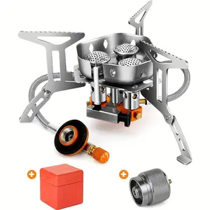 6800w Windproof Camping Stove with Piezo Ignition, Fuel Canister Adapter, Carry Case, Collapsible Burner for Hiking, Backpacking, and Picnics