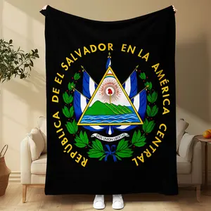 1 Count Flannel Blanket With El Salvador National Emblem Print, Soft Cozy Throw For Patriotic Holidays, Lightweight Fleece Bedding For Sofa And Couch, Trending Latin Heritage Decor For Home And Office