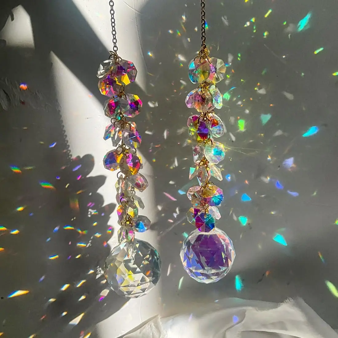 suncatchers for Windows Hanging Prism, 40mm auraro  Suncatcher with  Chandelier Beads, Hanging  for , Ceiling,Wedding, Party,MOM Daughter (2 pcs)
