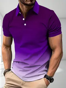 Solid Men's Polo Shirt with Purple-White Gradient, Classic Casual Business Commuting Style