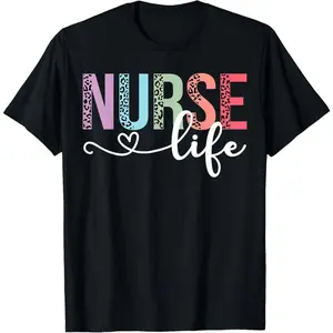100% Cotton Women Nurse Life RN LPN CNA Leopard Nurse Week Healthcare T-Shirt