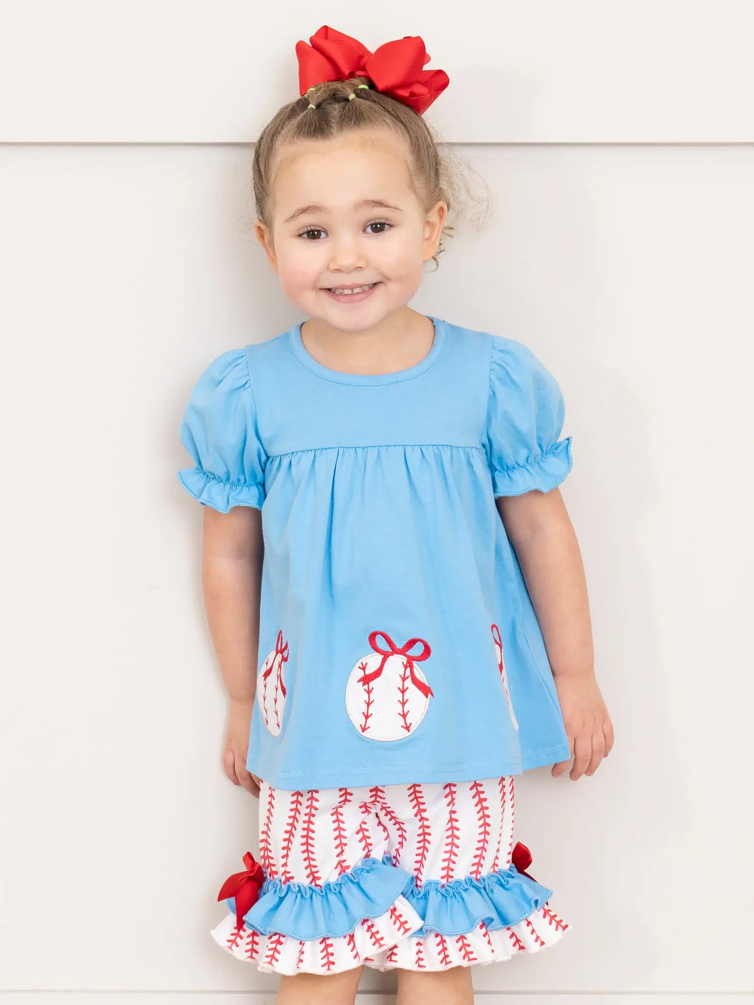 Baseball Stripes Embroidered Ruffle Outfit