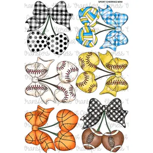 Sport Cherries Mini DTF Transfer Gang Sheet 24.5" x 36" Direct To Film for DIY Enthusiasts Vibrant Custom Options Cozy Handmade Aesthetic