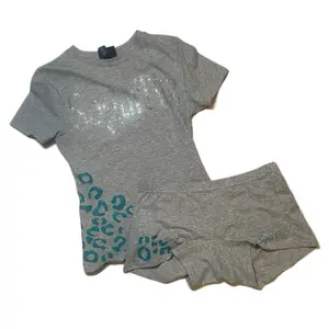 Women’s Grey/Silver/teal Rhinestone + Leopard print Loungewear/streetwear two piece set.