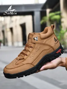 Men's Handmade Fashion Casual Athletic Shoes, Simple Lace-Up High Top Boots, Outdoor Hiking Climbing Men's Shoes, Trekking Shoes, Suitable for Outdoor Sports and Daily Driving