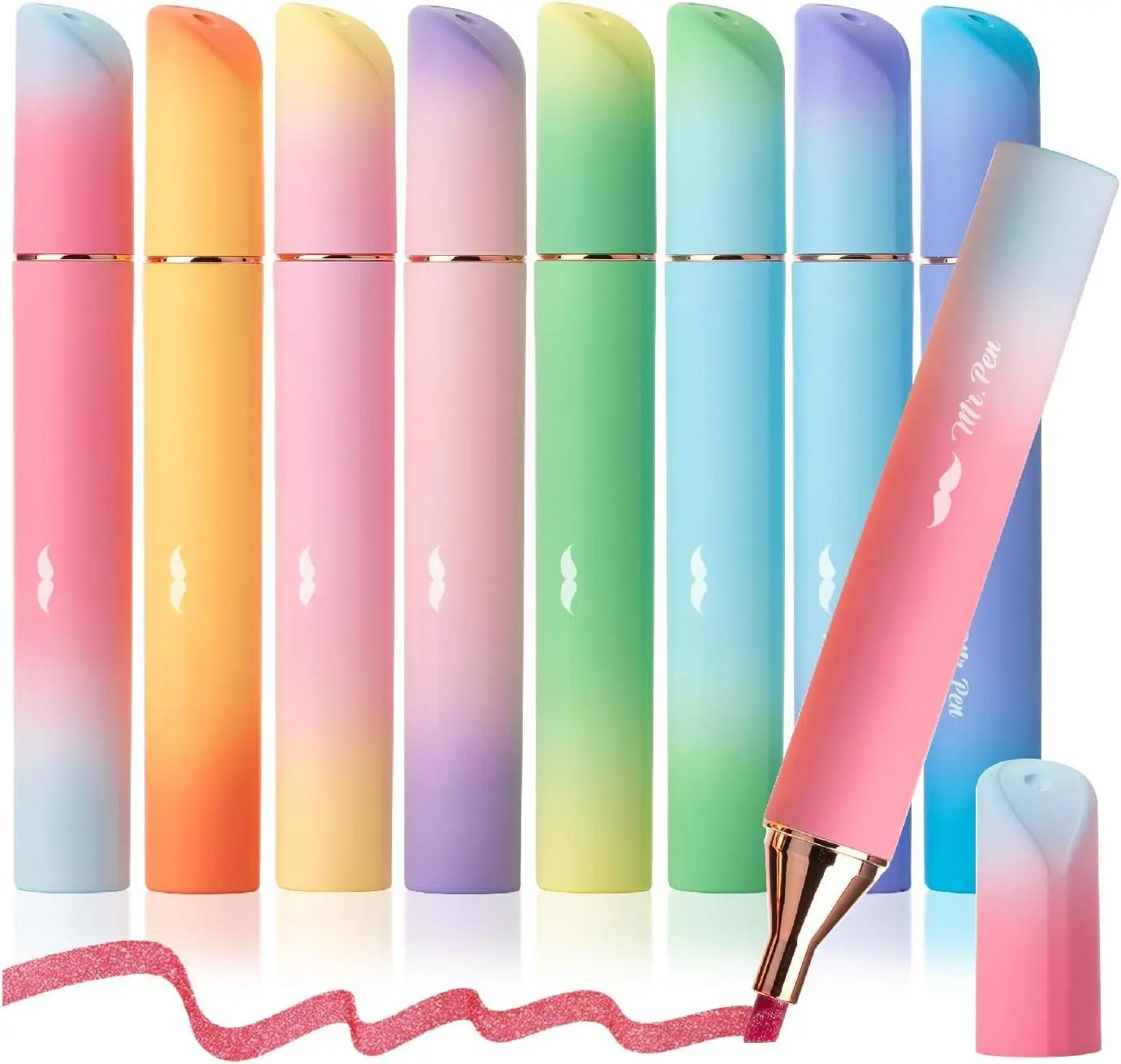 - Glitter Highlighters, 8 Pack, Sunshine Colors, Chisel Tip, Cute Highlighters for School, Glitter Marker